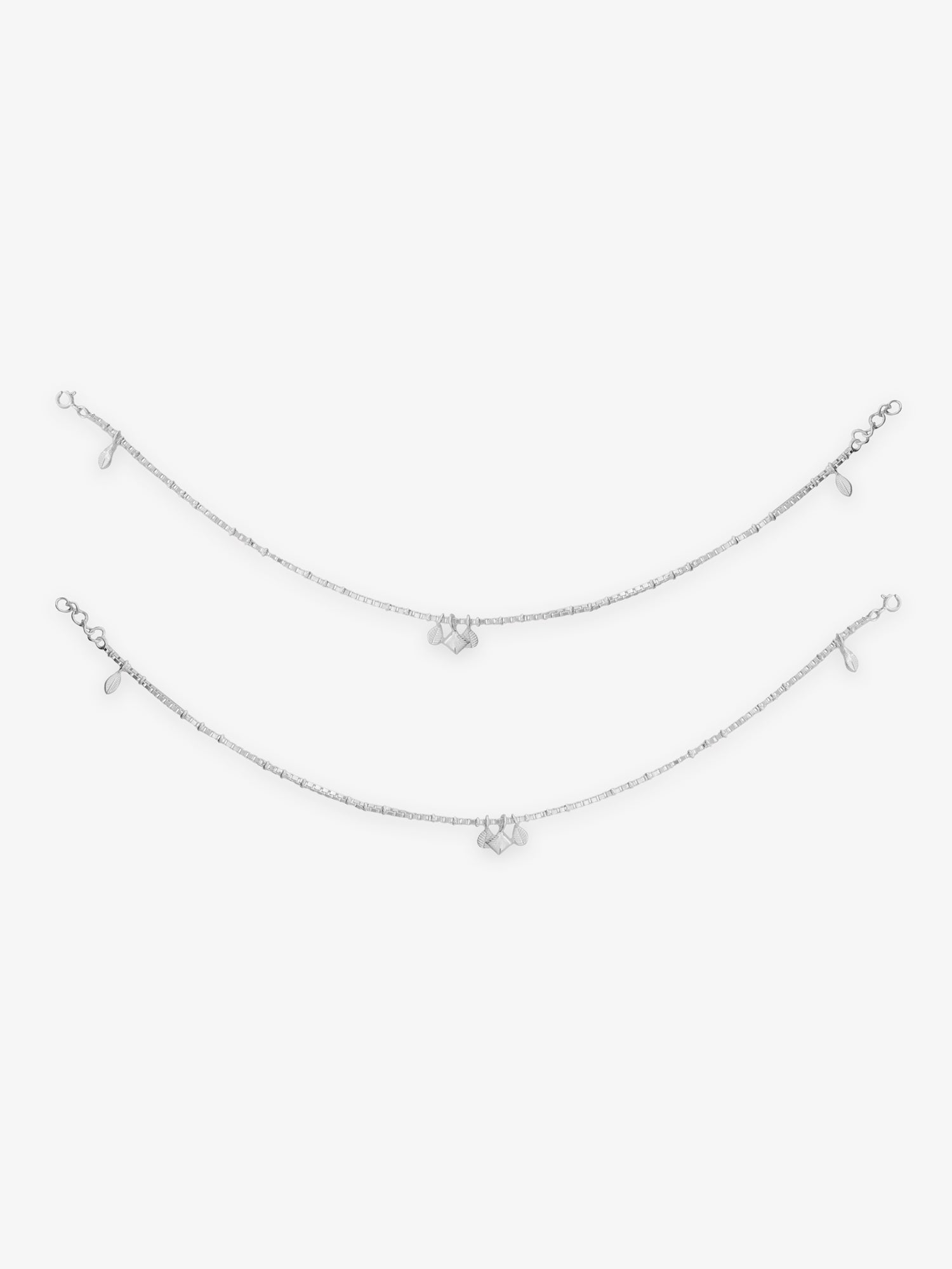 Detailed close up of SIJA 925 Silver Harmony Charm Anklet highlighting delicate harmony charm craftsmanship