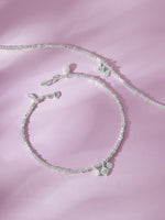 Detailed close up of SIJA 925 Silver Harmony Charm Anklet highlighting delicate harmony charm craftsmanship