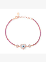 Close‑up of SIJA Rose Gold Heart Evil Eye Chain Bracelet showing protective evil eye charm with heart motif handcrafted sterling silver jewellery timeless accessory