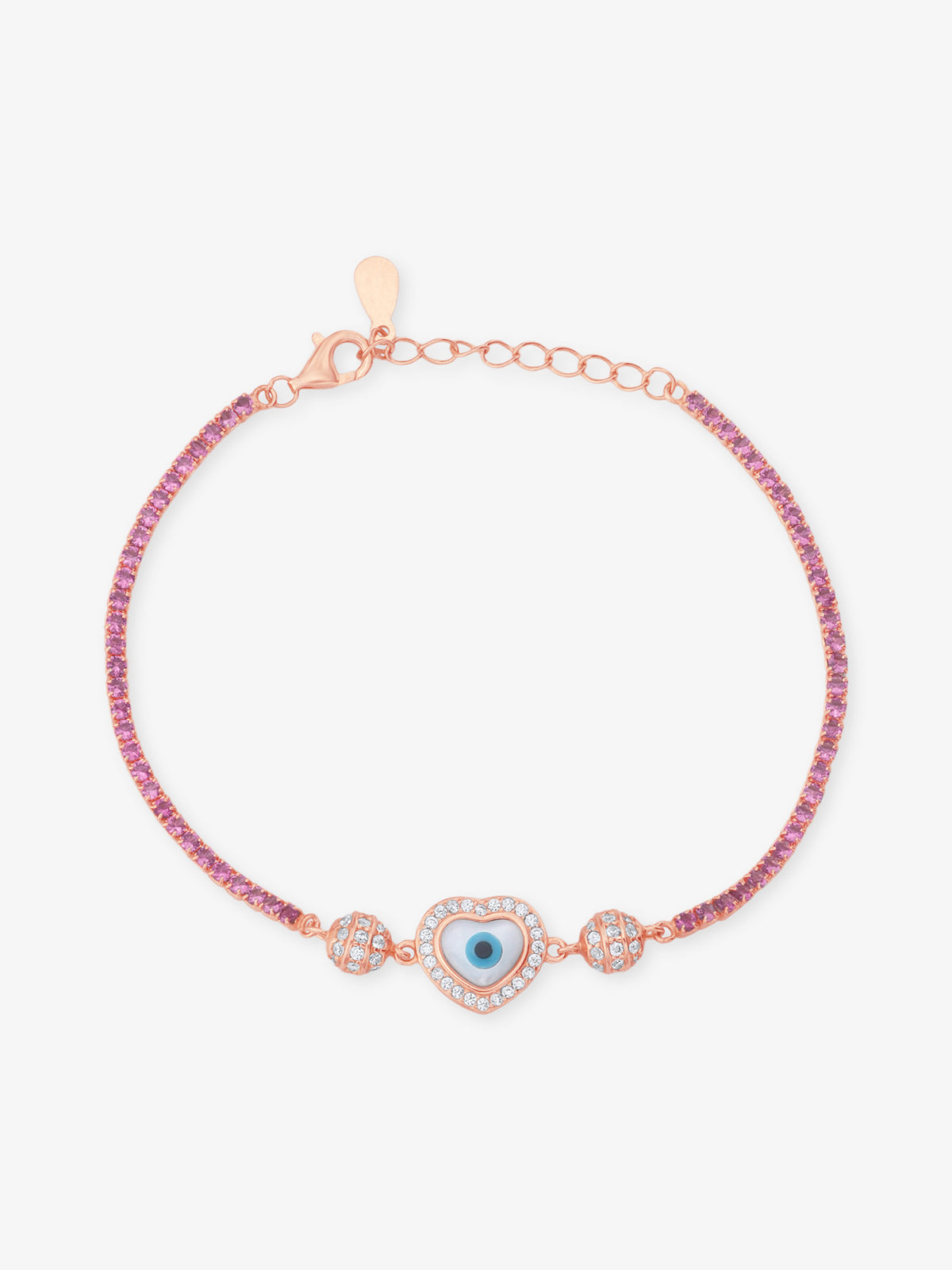 SIJA Rose Gold Heart Evil Eye Chain Bracelet 925 sterling silver jewellery elegant protective design full front hero view accessory