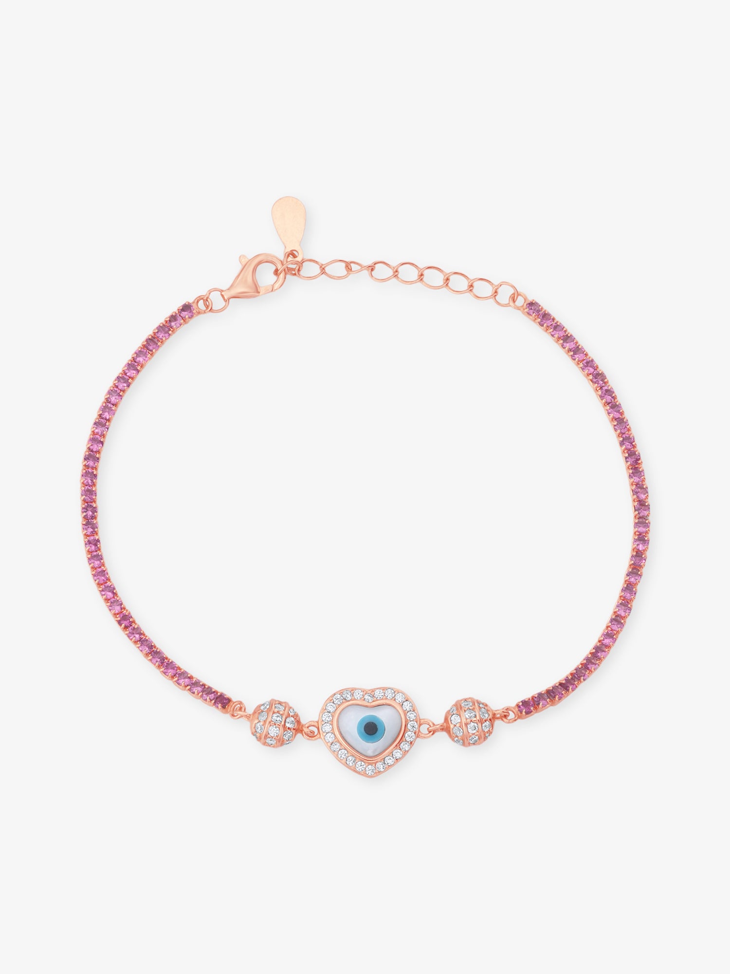 SIJA Rose Gold Heart Evil Eye Chain Bracelet 925 sterling silver jewellery elegant protective design full front hero view accessory