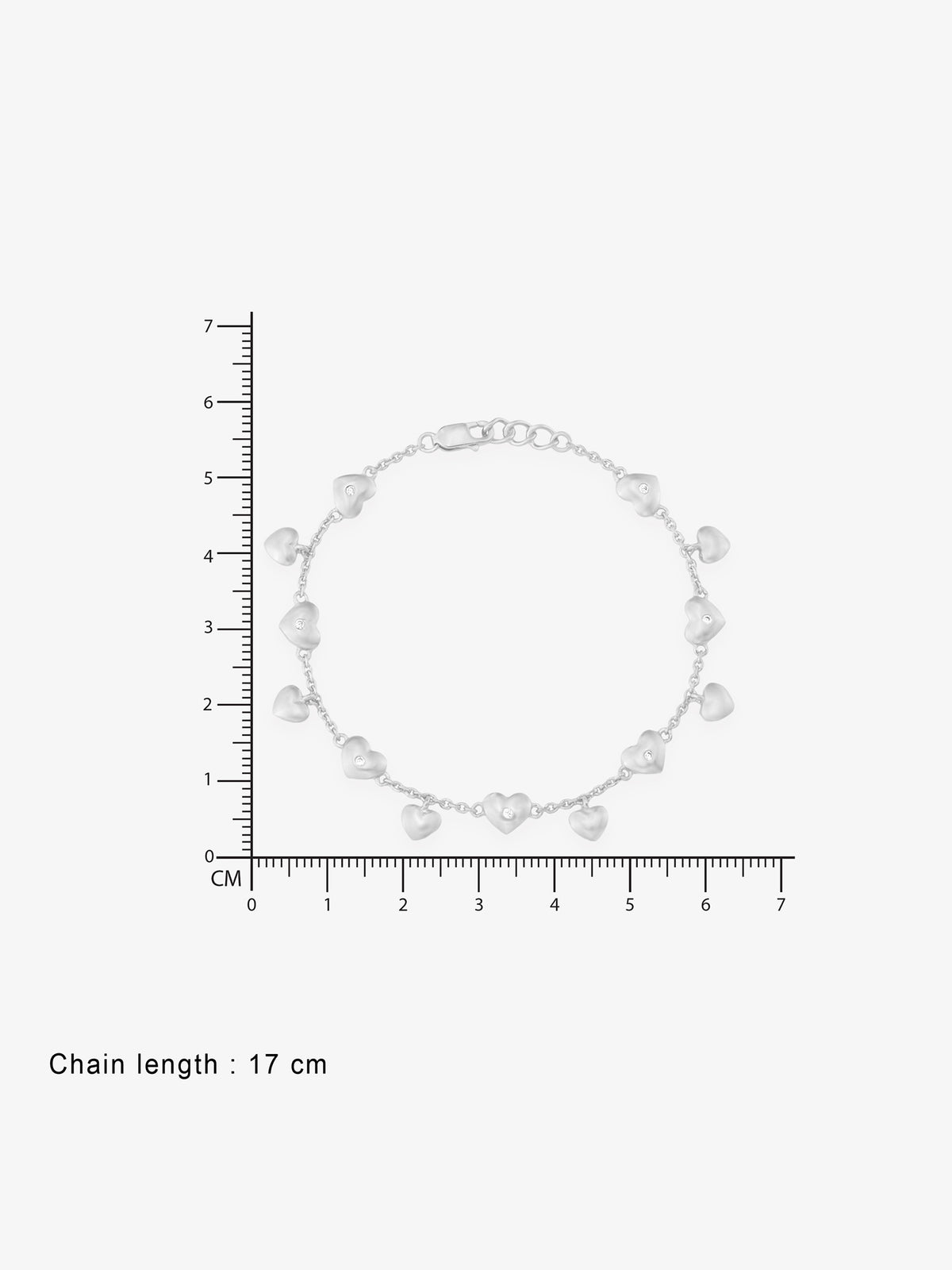 Reverse of SIJA Heart Link Chain Bracelet showing BIS 925 hallmark stamp certified sterling silver jewellery authenticity and quality assurance