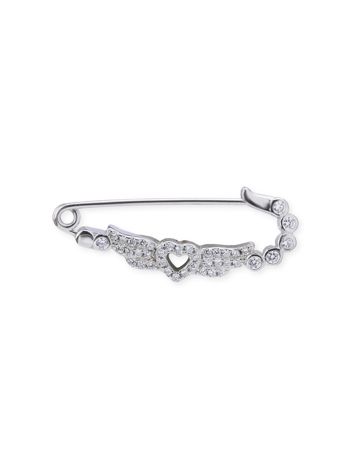 Detailed view of clasp mechanism on SIJA 925 sterling silver Heart Wings Safety Pin highlighting secure fastening and ornamental finish