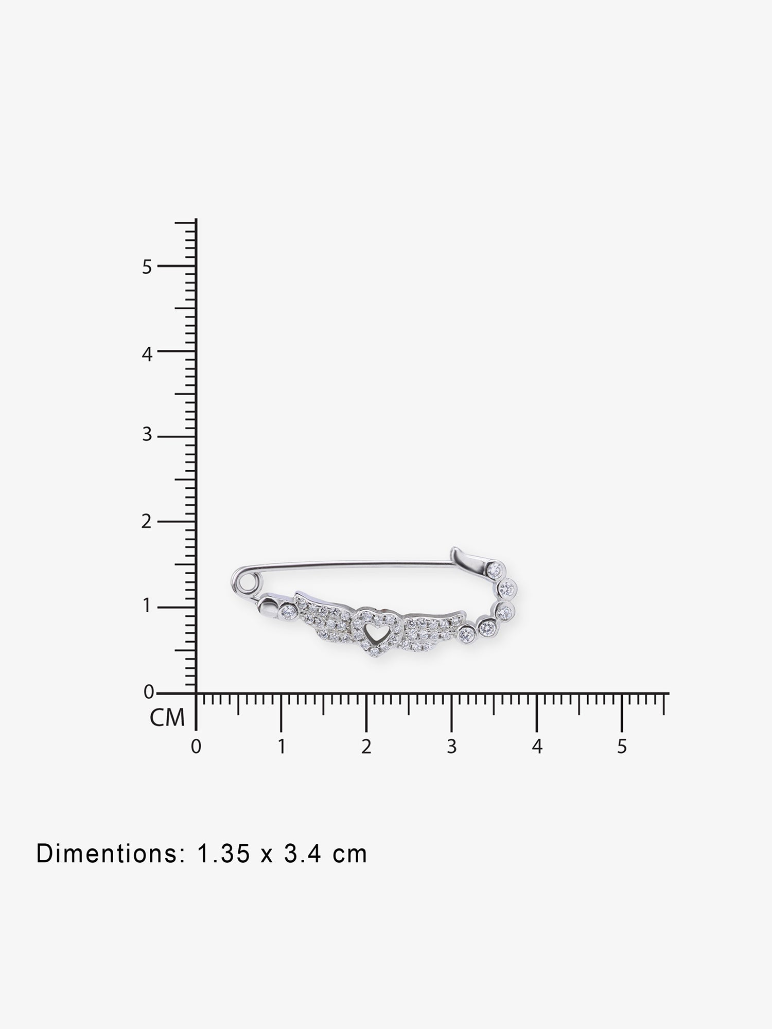Reverse of SIJA Heart Wings Safety Pin showing BIS 925 hallmark stamp certified sterling silver jewellery made in India