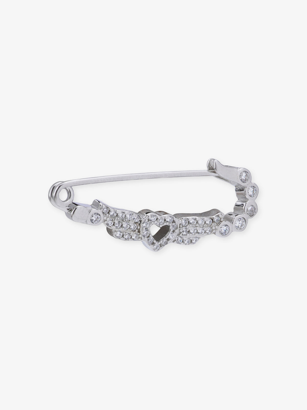 SIJA 925 Sterling Silver Heart Wings Safety Pin jewellery full front hero view elegant accessory for women