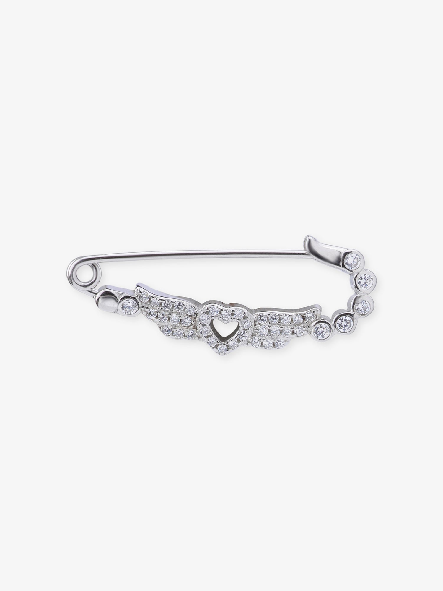 Close‑up of SIJA 925 sterling silver Heart Wings Safety Pin showing fine detailing and handcrafted jewellery design