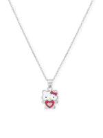 Close‑up of SIJA 925 Silver Hello Kitty Heart Pendant with Chain showing iconic Hello Kitty face with heart motif handcrafted sterling silver jewellery