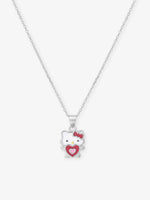 Close‑up of SIJA 925 Silver Hello Kitty Heart Pendant with Chain showing iconic Hello Kitty face with heart motif handcrafted sterling silver jewellery