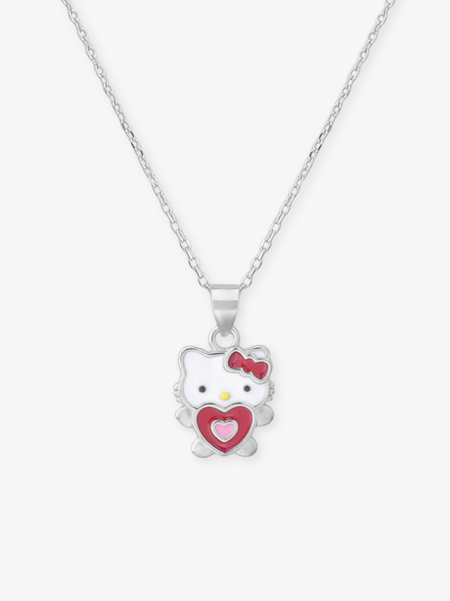 SIJA 925 Silver Hello Kitty Heart Pendant with Chain sterling silver jewellery playful design full front hero view accessory