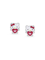 Detailed view of SIJA 925 Silver Hello Kitty Heart Stud highlighting ornamental finish polished sterling silver craftsmanship delicate stud setting