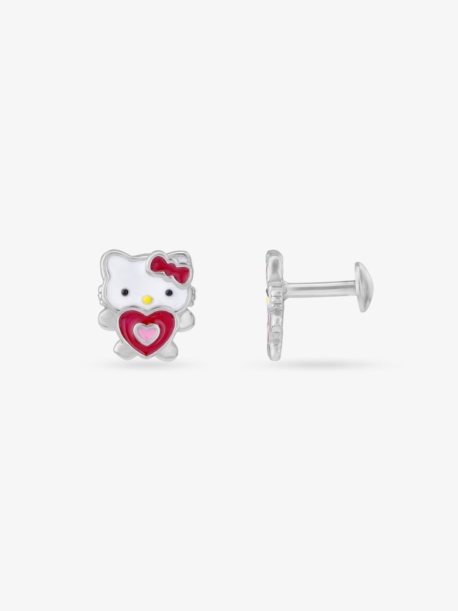 Side profile of SIJA 925 Silver Hello Kitty Heart Stud sterling silver jewellery elegant accessory durable construction polished edges