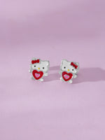 Close‑up of SIJA 925 Silver Hello Kitty Heart Stud showing iconic Hello Kitty face with heart motif handcrafted sterling silver jewellery fun accessory for children