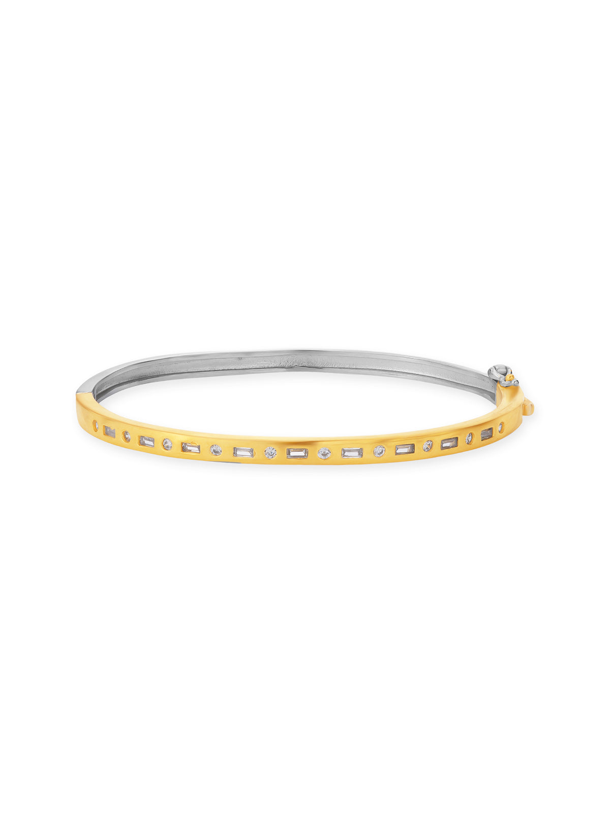 Detailed close up of SIJA 925 Silver Dual Tone I Shape Stone Cuff Bracelet showing dual tone finish and I shape stone accents