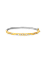 Detailed close up of SIJA 925 Silver Dual Tone I Shape Stone Cuff Bracelet showing dual tone finish and I shape stone accents