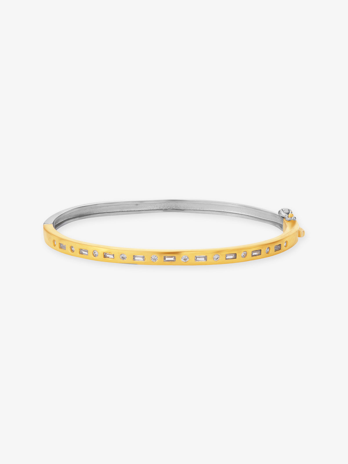 SIJA 925 Silver Dual Tone I Shape Stone Cuff Bracelet sterling silver jewellery elegant front view modern accessory for men and women