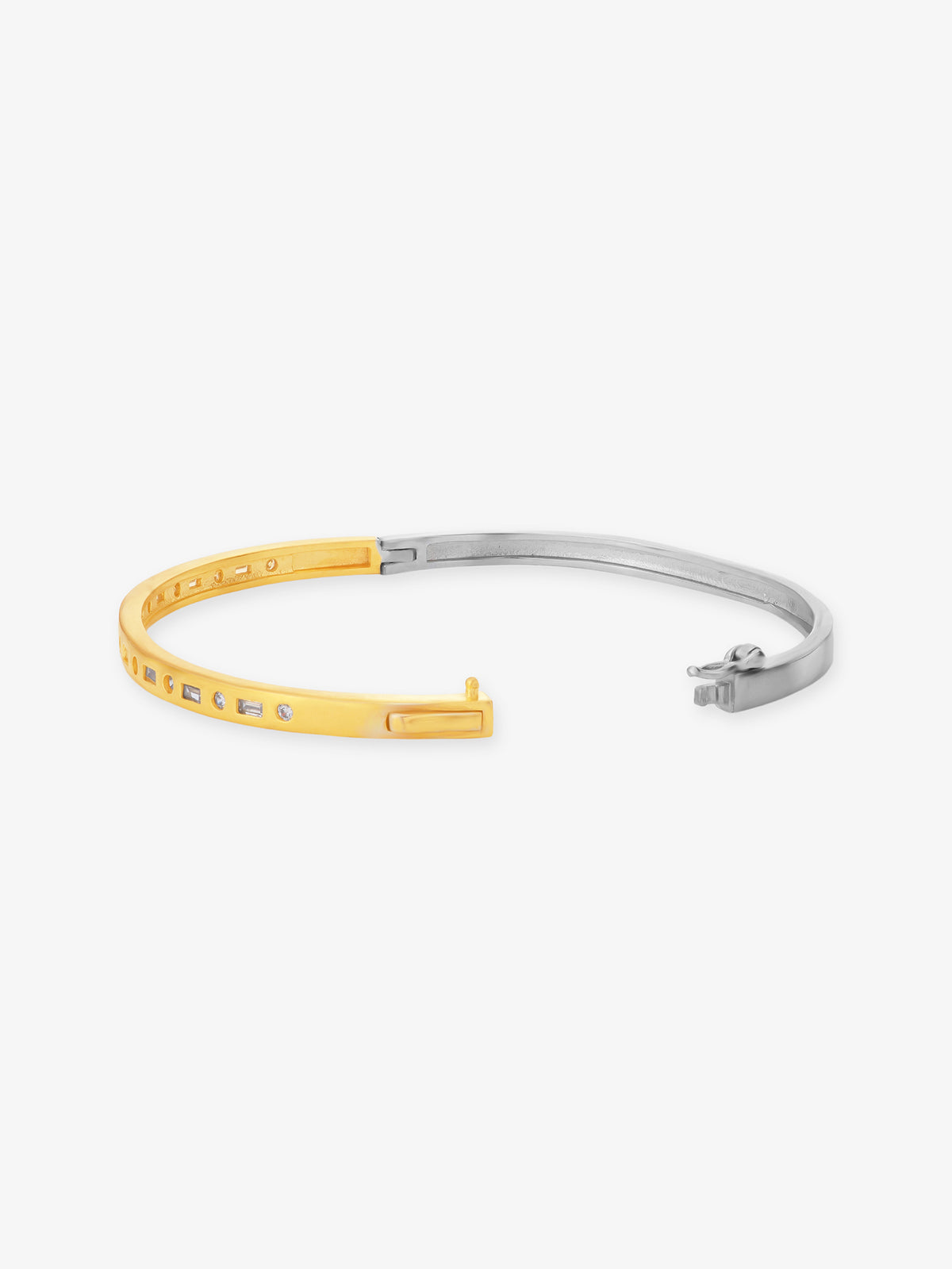 Side profile of SIJA 925 Silver Dual Tone I Shape Stone Cuff Bracelet highlighting durable cuff thickness and premium silver craftsmanship