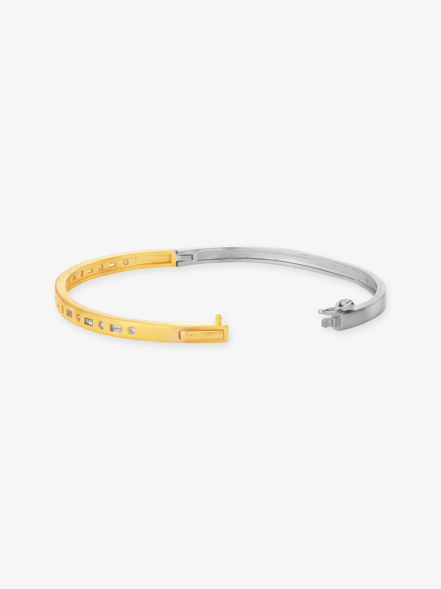 Side profile of SIJA 925 Silver Dual Tone I Shape Stone Cuff Bracelet highlighting durable cuff thickness and premium silver craftsmanship