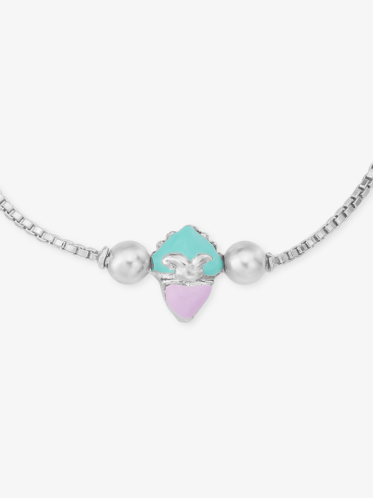 Detailed close up of SIJA 925 Silver Ice Cream Chain Bracelet showing enamel ice cream charm and handcrafted silver chain