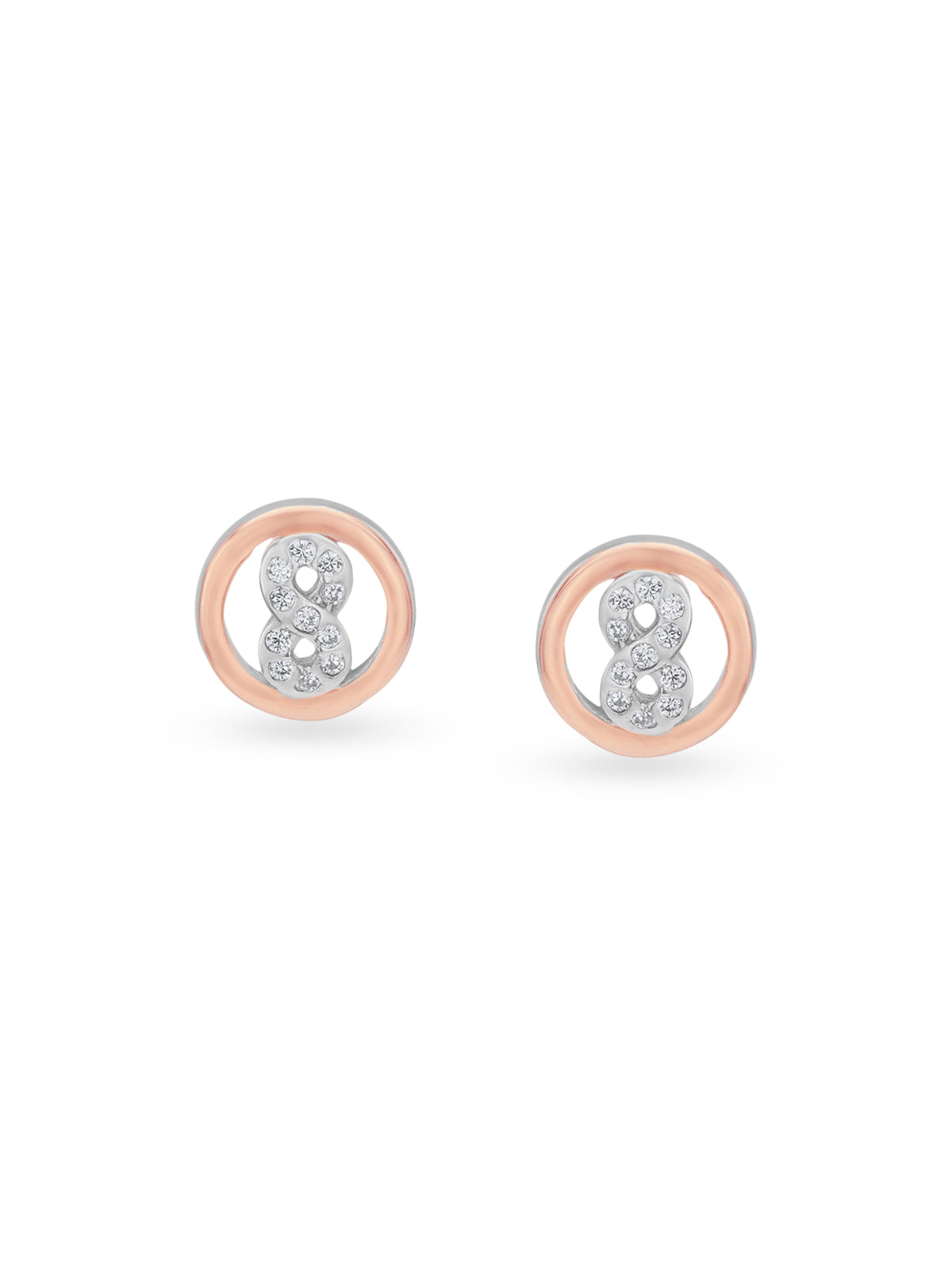 Detailed close up of SIJA 925 Silver Infinity Sparkle Stud showing sparkling stones set in infinity design
