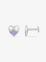 Side profile of SIJA 925 Silver Infinity Purple Heart Stud sterling silver jewellery elegant accessory durable construction polished edges