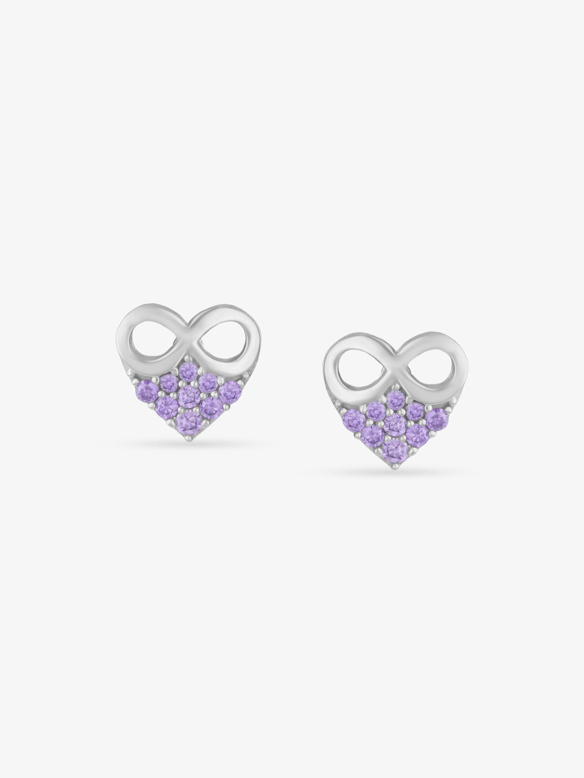 SIJA 925 Silver Infinity Purple Heart Stud sterling silver jewellery elegant infinity heart design full front hero view accessory