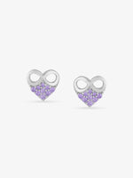 SIJA 925 Silver Infinity Purple Heart Stud sterling silver jewellery elegant infinity heart design full front hero view accessory