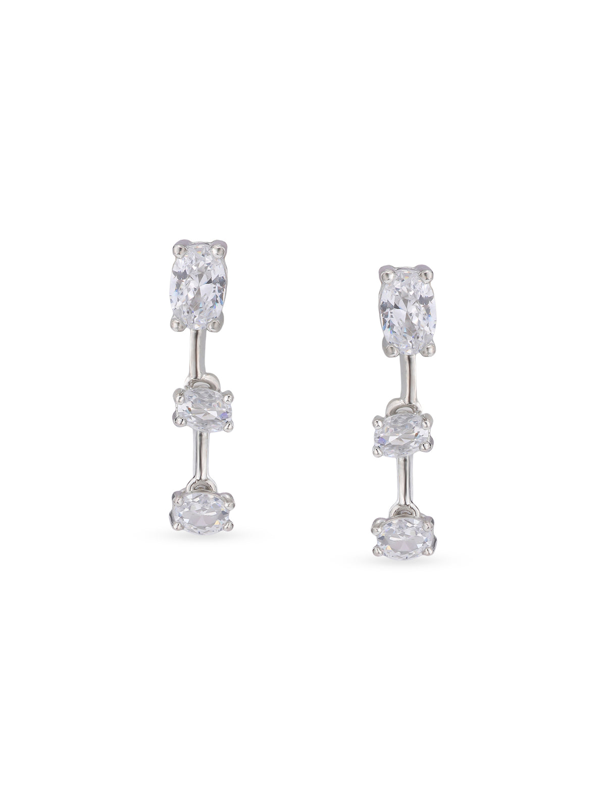 Detailed view of SIJA 925 silver Inter linked Stoned Earrings highlighting ornamental finish and polished sterling silver craftsmanship