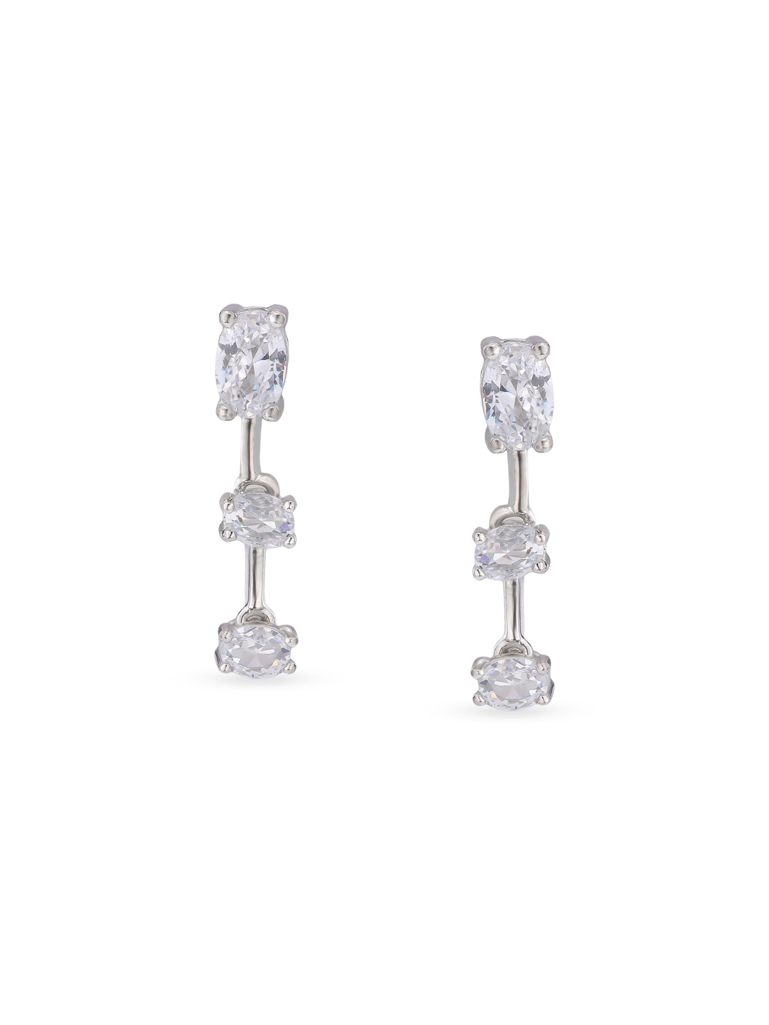 Detailed view of SIJA 925 silver Inter linked Stoned Earrings highlighting ornamental finish and polished sterling silver craftsmanship