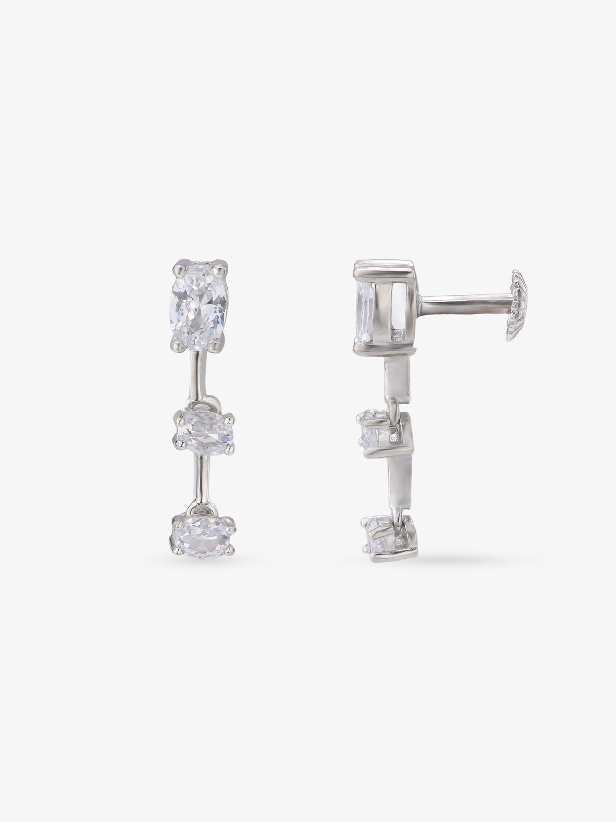Side profile of SIJA 925 silver Inter linked Stoned Earrings showing polished edges and durable sterling silver construction