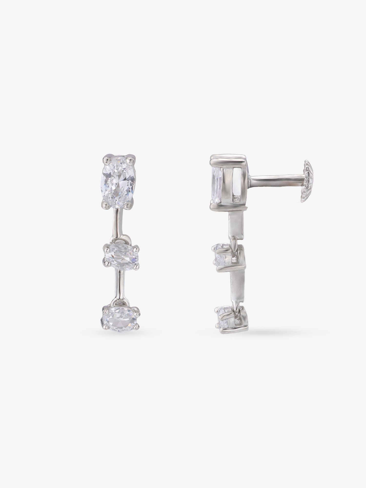Side profile of SIJA 925 silver Inter linked Stoned Earrings showing polished edges and durable sterling silver construction