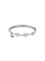 Detailed close up of SIJA 925 Silver Kids Bracelet showing cute Bunny Face Charm with enamel detailing and handcrafted silver finish