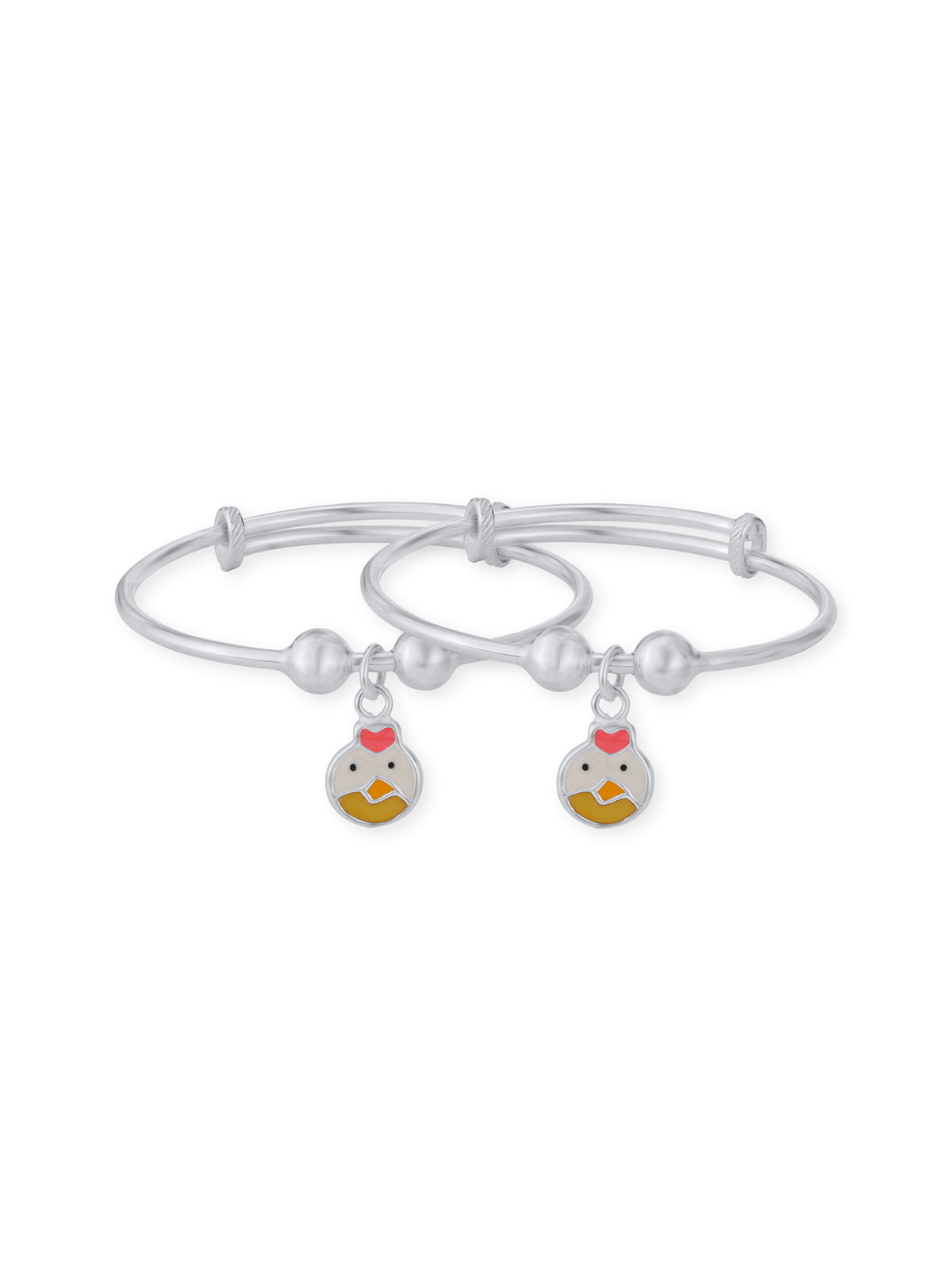 Detailed view of SIJA 925 Silver Kids Bracelet with Duck Face Charm highlighting ornamental finish polished sterling silver craftsmanship secure charm setting