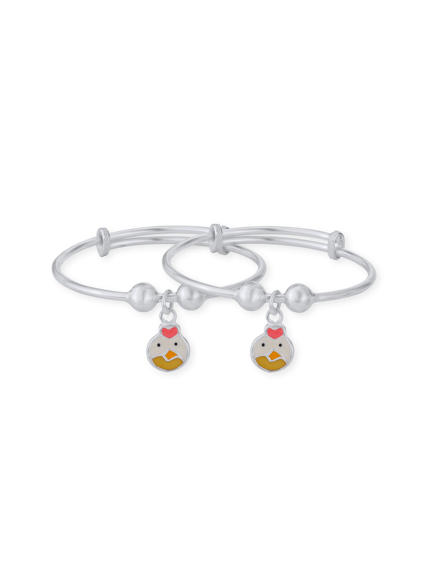 Detailed view of SIJA 925 Silver Kids Bracelet with Duck Face Charm highlighting ornamental finish polished sterling silver craftsmanship secure charm setting