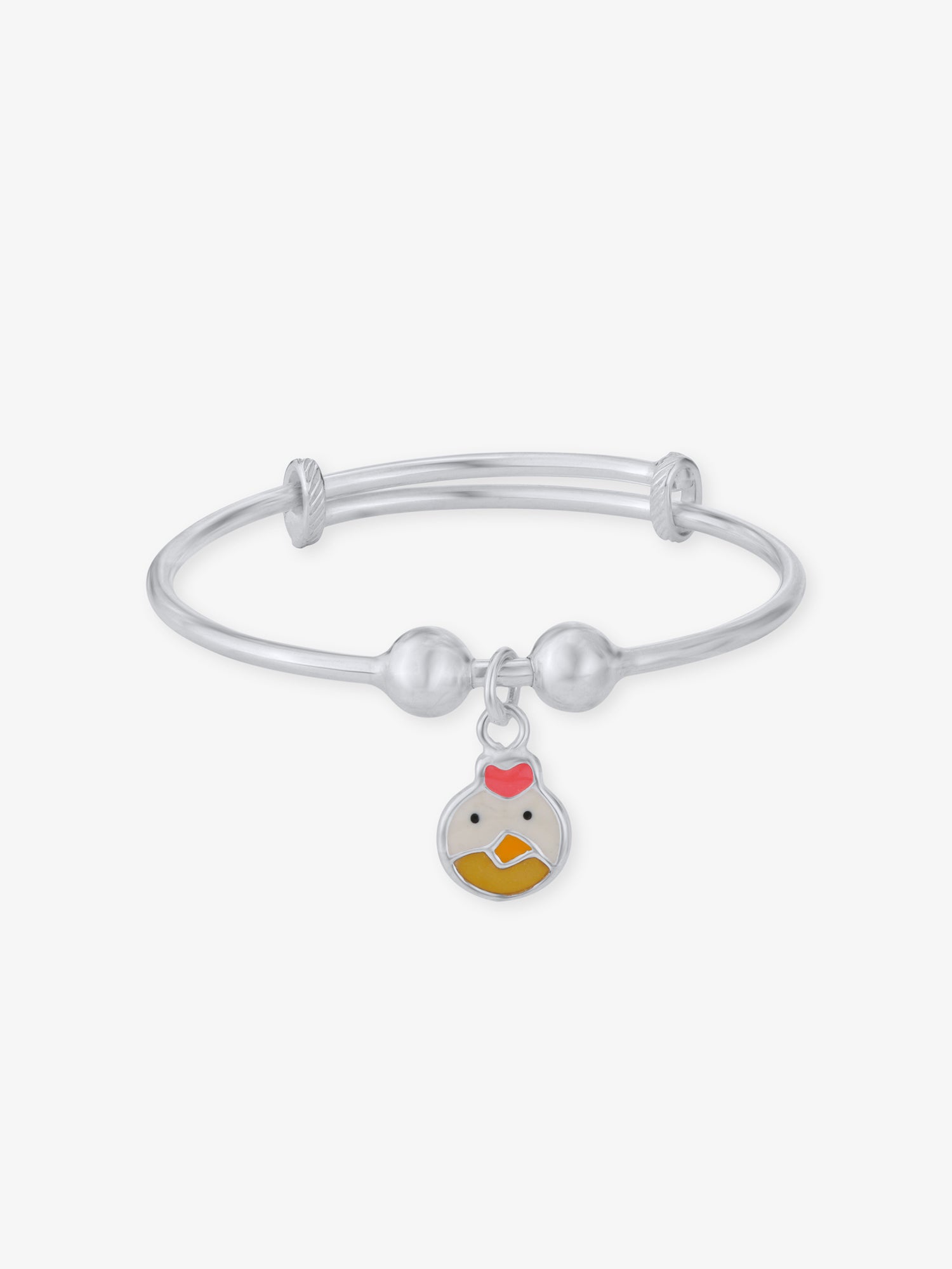 Detailed view of SIJA 925 Silver Kids Bracelet with Duck Face Charm highlighting ornamental finish polished sterling silver craftsmanship secure charm setting