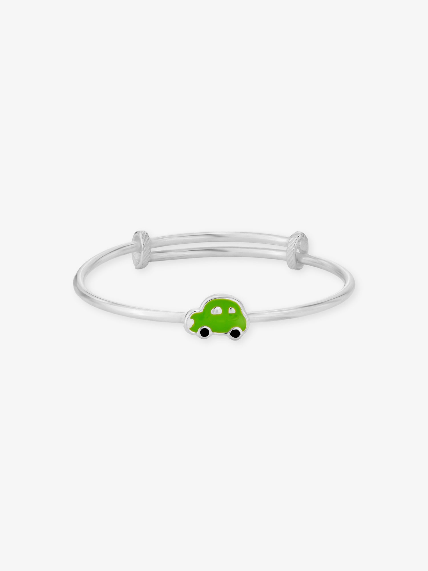 SIJA 925 Silver Kids Bracelet with Green Car Charm sterling silver jewellery playful front view accessory