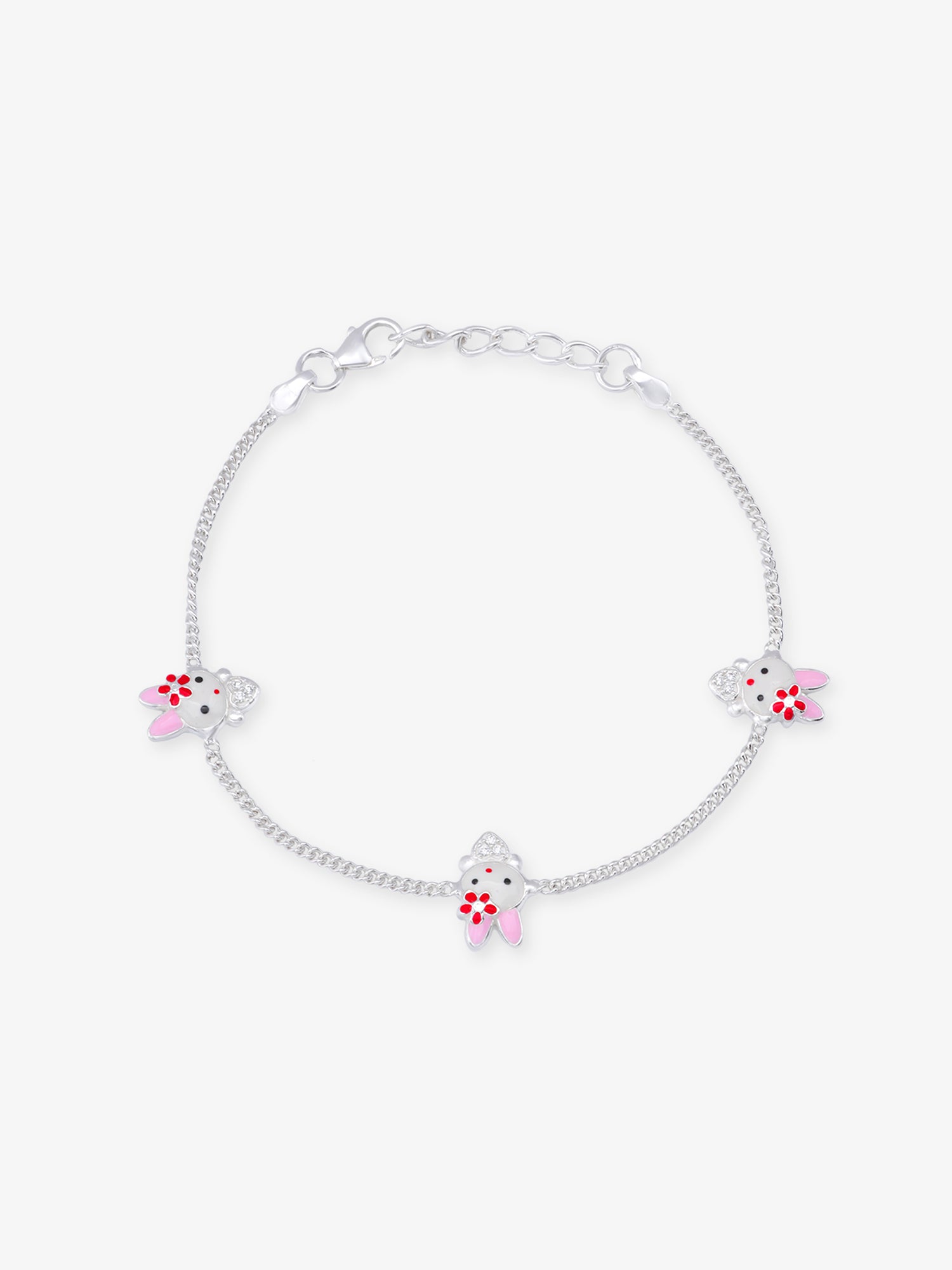 SIJA Kitty with Heart Kids Anklet 925 silver jewellery cute design front view for children