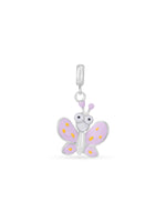 Detailed close up of SIJA Lavender Butterfly Charm showing sparkling lavender enamel with delicate butterfly motif craftsmanship