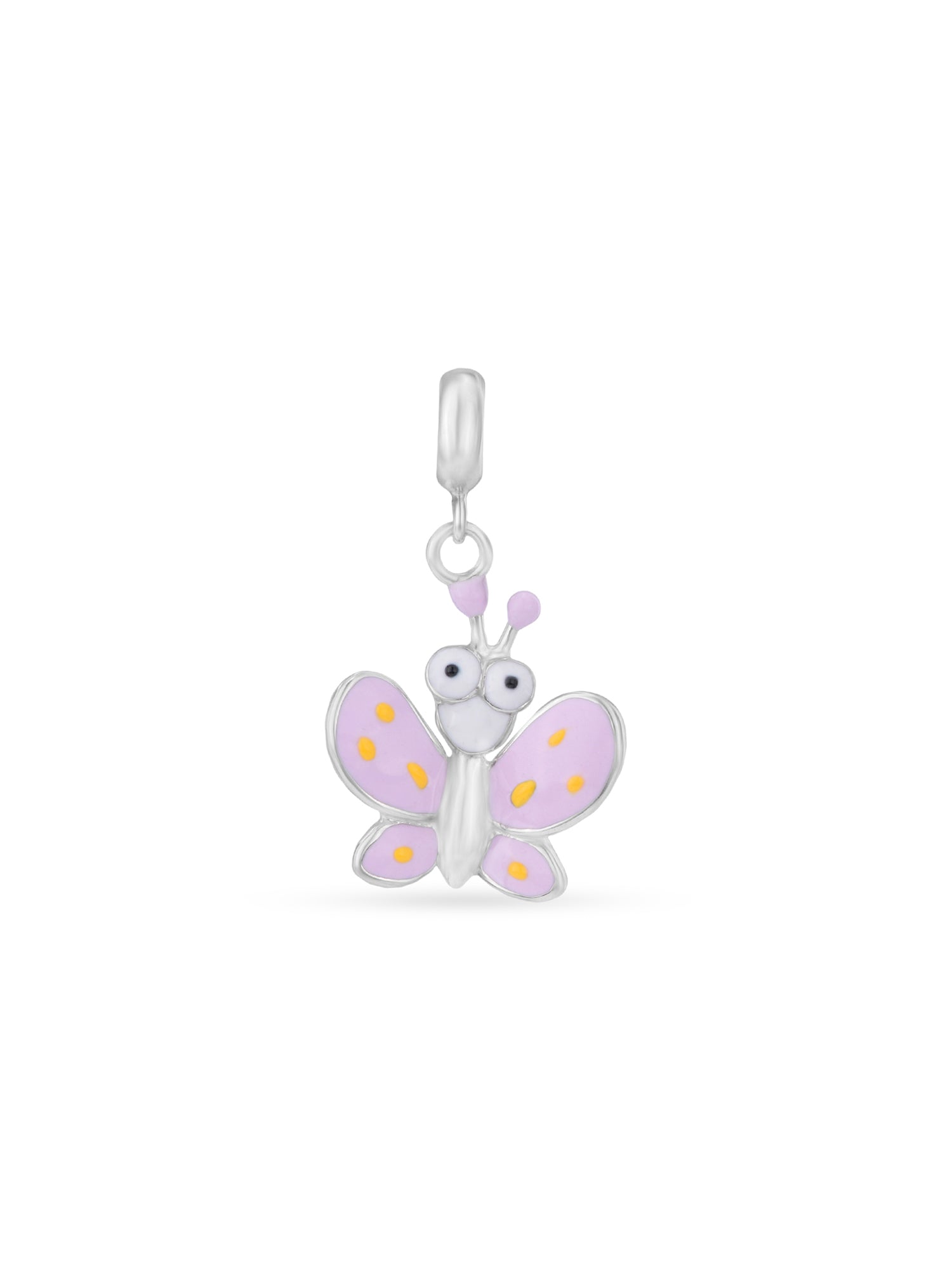 Detailed close up of SIJA Lavender Butterfly Charm showing sparkling lavender enamel with delicate butterfly motif craftsmanship