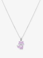 Close‑up of SIJA 925 silver Lavender Cat Necklace showing lavender cat pendant detailing and handcrafted sterling silver design