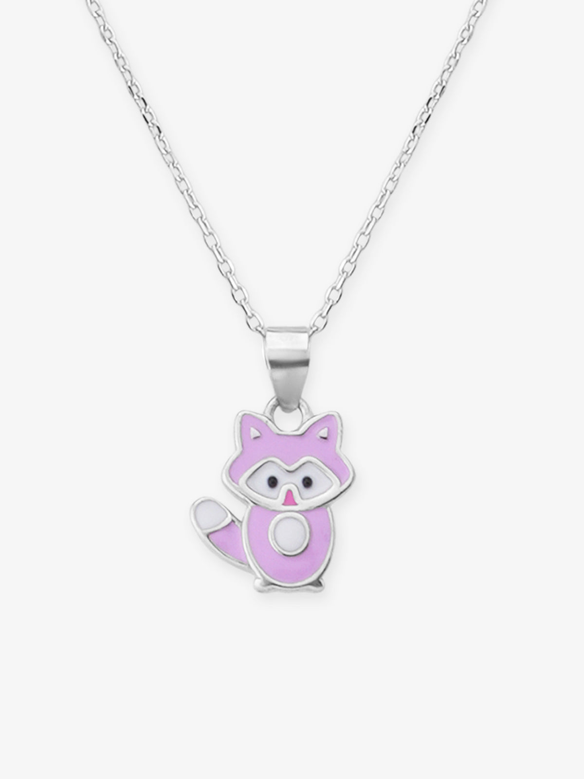 Close‑up of SIJA 925 silver Lavender Cat Necklace showing lavender cat pendant detailing and handcrafted sterling silver design