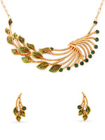 SIJA 925 Silver Leaf Choker Necklace and Earrings gold plated sterling silver jewellery full front hero view elegant accessory