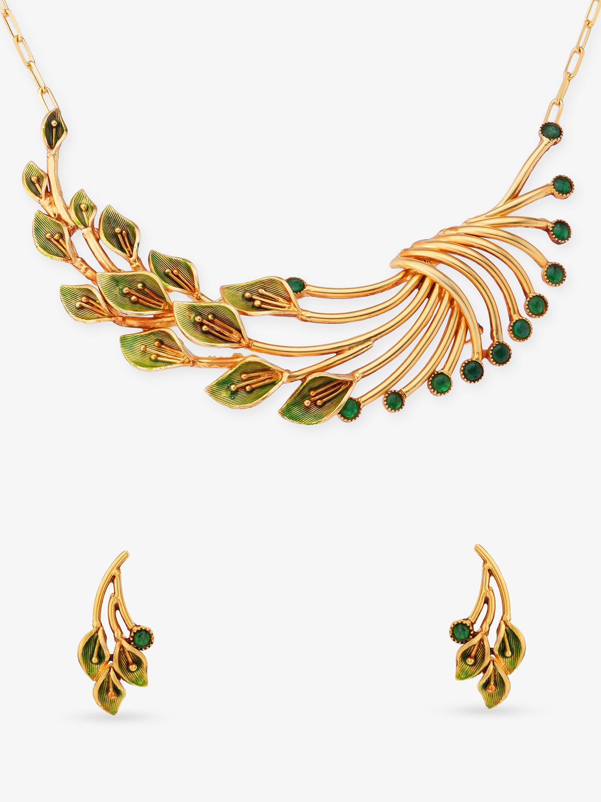 SIJA 925 Silver Leaf Choker Necklace and Earrings gold plated sterling silver jewellery full front hero view elegant accessory