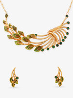 SIJA 925 Silver Leaf Choker Necklace and Earrings gold plated sterling silver jewellery full front hero view elegant accessory