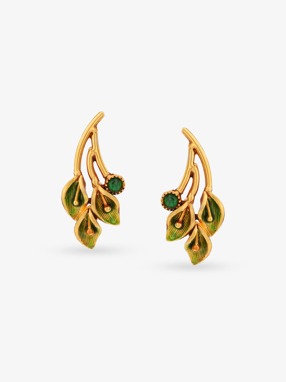 Detailed view of SIJA 925 silver Leaf Choker Earrings highlighting ornamental finish and polished gold plated craftsmanship