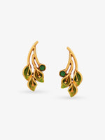 Detailed view of SIJA 925 silver Leaf Choker Earrings highlighting ornamental finish and polished gold plated craftsmanship