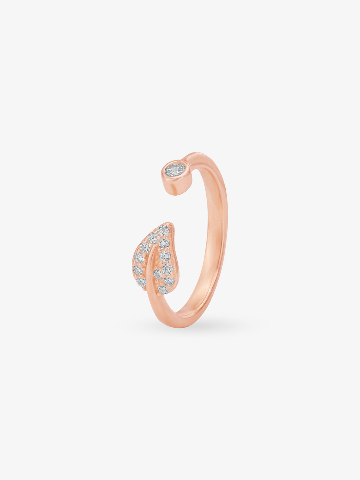 Side view of SIJA 925 Silver Leaf Stone Toe Ring rose gold plated showing durable band profile