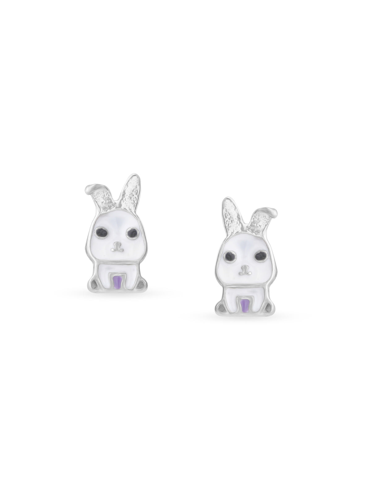 Close‑up of SIJA 925 silver Little Bunny Bliss Stud showing bunny face detailing and handcrafted sterling silver design
