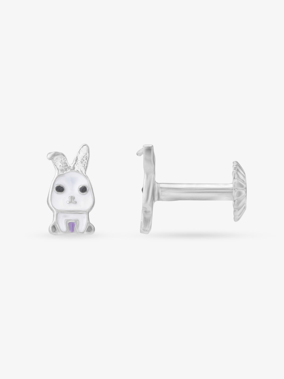 Side profile of SIJA 925 silver Little Bunny Bliss Stud showing polished edges and durable sterling silver construction