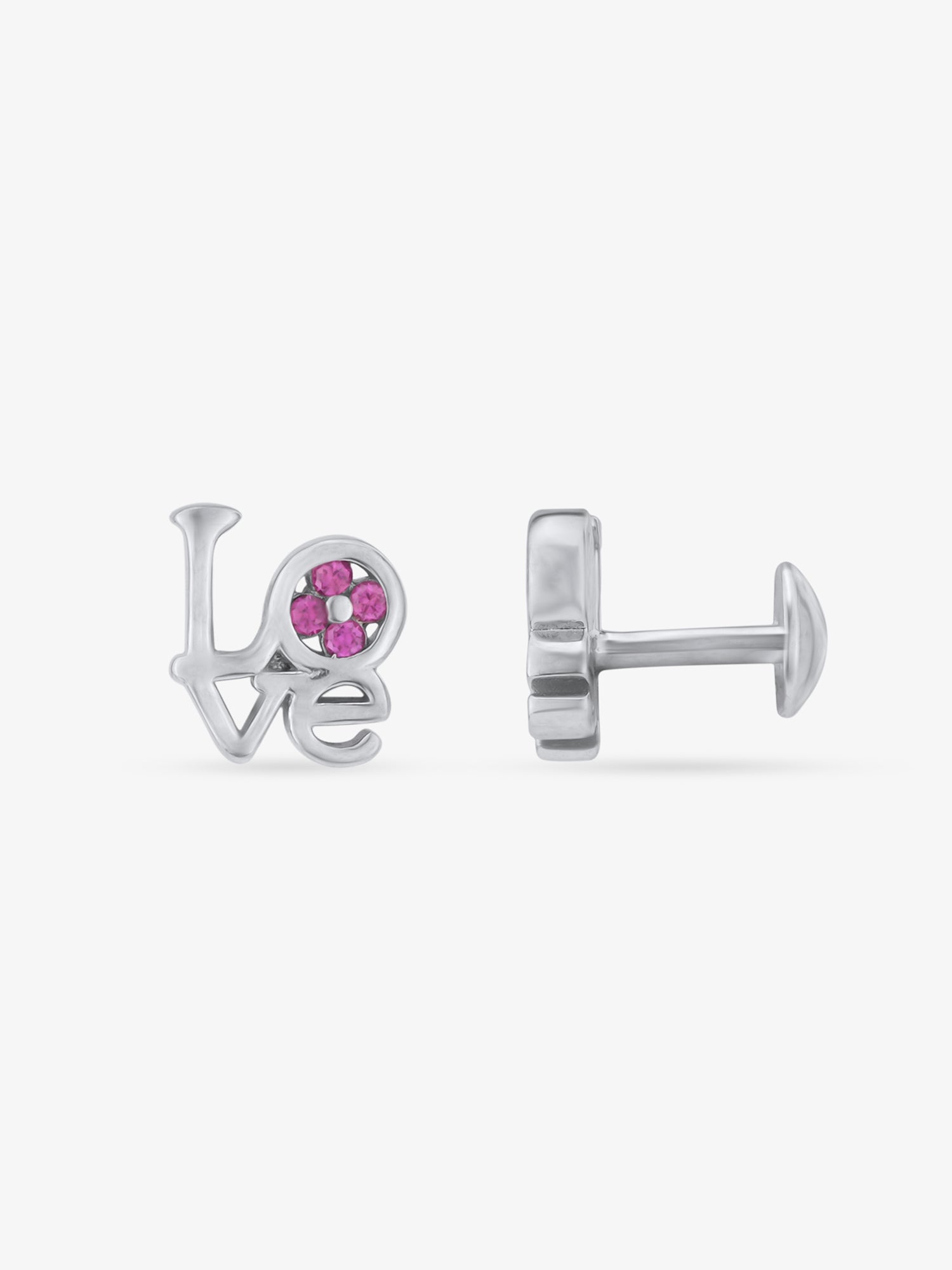 Side view of SIJA 925 Silver Love Stud highlighting sleek silver setting with love charm