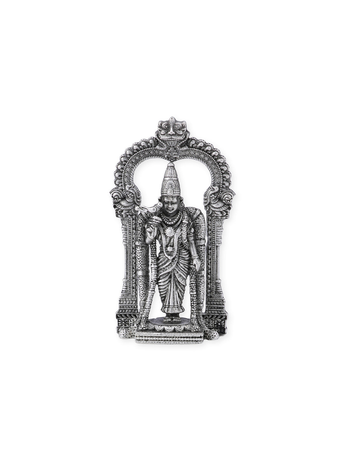 Close‑up of SIJA Oxidised 925 Silver Meenakshi Amman Solid Idol showing intricate goddess detailing and handcrafted silver design